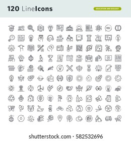 Set of premium concept icons for education and environment. Thin line vector icons for website design and development, app development, marketing presentation and print material.