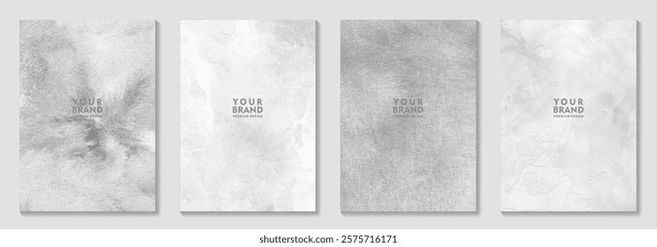 Set of premium cover design with grey stone texture for cover design, invitation, poster, flyer, wedding card, luxe invite, prestigious voucher, catalog, brochure. Luxury marble background.