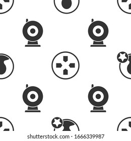 Set Premium create account screen, Gamepad and Web camera on seamless pattern. Vector