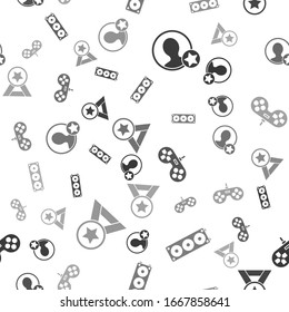 Set Premium create account screen, Stereo speaker, Gamepad and Medal on seamless pattern. Vector