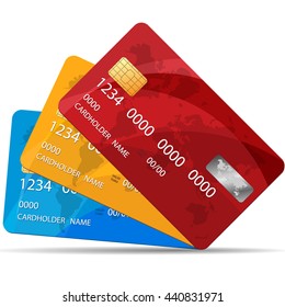 Set of Premium Credit Cards. Vector Illustration. Isolated. 3 colors of Credit Cards.