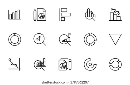 Set of premium diagram icons in line style. High quality outline symbol collection of graph. Modern linear pictogram pack of chart. Stroke vector illustration on a white background.
