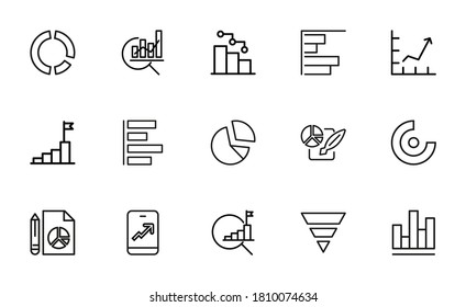 Set of premium diagram icons in line style. High quality outline symbol collection of graph. Modern linear pictogram pack of chart. Stroke vector illustration on a white background.