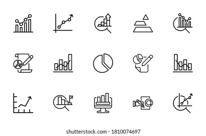 Set of premium diagram icons in line style. High quality outline symbol collection of graph. Modern linear pictogram pack of chart. Stroke vector illustration on a white background.
