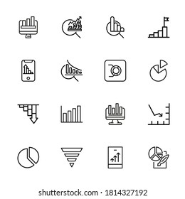 Set of premium diagram icons in line style. High quality outline symbol collection of graph. Modern linear pictogram pack of chart. Stroke vector illustration on a white background.