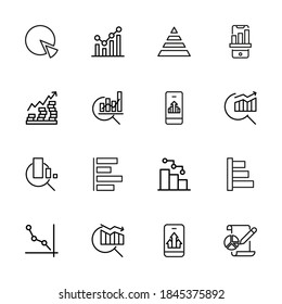 Set of premium diagram icons in line style. High quality outline symbol collection of graph. Modern linear pictogram pack of chart. Stroke vector illustration on a white background.