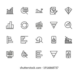 Set of premium diagram icons in line style. High quality outline symbol collection of graph. Modern linear pictogram pack of chart. Stroke vector illustration on a white background.