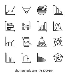 Set of premium diagram icons in line style. High quality outline symbol collection of graph. Modern linear pictogram pack of chart. Stroke vector illustration on a white background.