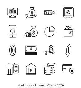 Set of premium finance icons in line style. High quality outline symbol collection of money. Modern linear pictogram pack of investments. 