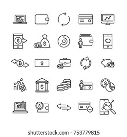 Set of premium finance icons in line style. High quality outline symbol collection of money. Modern linear pictogram pack of investments. 