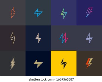 set of Premium Flash Logo design. Abstract Vector Thunder, electric and bolt lightning 