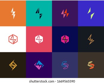 set of Premium Flash Logo design. Abstract Vector Thunder, electric and bolt lightning 