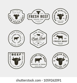 set of premium fresh beef labels. retro styled meat shop emblems, badges, design elements, logotype templates. vector illustration