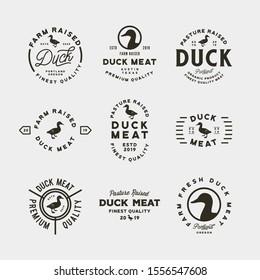 set of premium fresh duck meat labels. retro styled meat shop emblems, badges, design elements, logotype templates. vector illustration