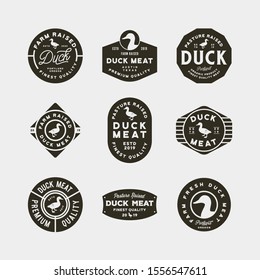 set of premium fresh duck meat labels. retro styled meat shop emblems, badges, design elements, logotype templates. vector illustration