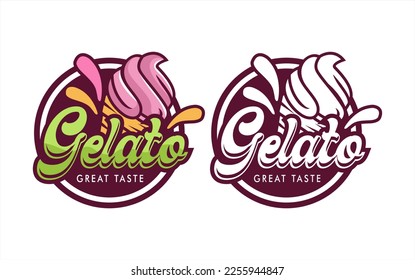 set of Premium gelato illustration ice cream logo, label, badge, sticker, business branding, full color logo.