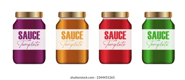 Set of Premium glass container with blank label template isolated on white background