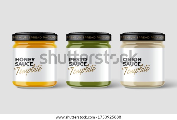 Set of\
Premium glass container with blank label template isolated on light\
grey background : Vector\
Illustration