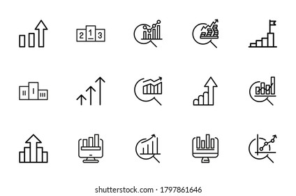 Set of premium growth icons in line style. High quality outline symbol collection of graph. Modern linear pictogram pack of diagram. Stroke vector illustration on a white background.