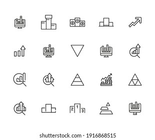 Set of premium growth icons in line style. High quality outline symbol collection of graph. Modern linear pictogram pack of diagram. Stroke vector illustration on a white background.