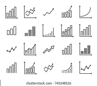Set of premium growth icons in line style. High quality outline symbol collection of graph. Modern linear pictogram pack of diagram. Stroke vector illustration on a white background.