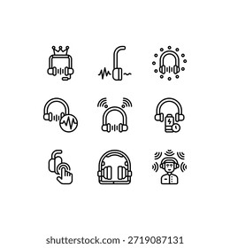Set of premium headset outline icon and illustration