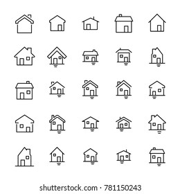 Set von Premium-Home-Symbolen im Linienstil. Qualitativ hochwertige Umrisssymbol-Sammlung des Hauses. Modernes lineares Piktogramm-Paket aus der Zeit. Schlagt Vektorgrafik auf weißem Hintergrund.