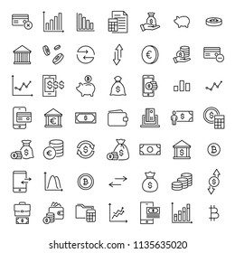 Set of premium investments icons in line style. High quality outline symbol collection of money. Modern linear pictogram pack of finance. Stroke vector illustration on a white background.