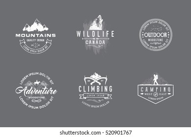 Set of premium labels on the themes of wildlife, nature, hunting, travel, wild nature, climbing, camping, life in the mountains, survival. Retro, vintage, casual design. #15