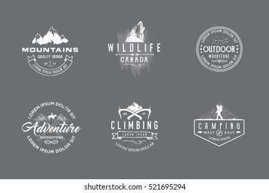 Set of premium labels on the themes of wildlife, hunting, travel, wild nature, climbing, camping, life in the mountains, survival. Retro, vintage, casual design. #15