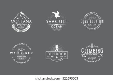 Set of premium labels on the themes of wildlife, hunting, travel, wild nature, climbing, camping, life in the mountains, survival. Retro, vintage, casual design. #5