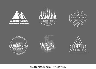 Set of premium labels on the themes of wildlife, nature, hunting, travel, wild nature, climbing, camping, life in the mountains, survival. Retro, vintage, casual design. #17