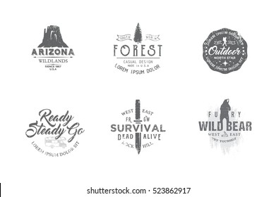 Set of premium labels on the themes of wildlife, nature, hunting, travel, wild nature, climbing, camping, life in the mountains, survival. Retro, vintage, casual design. #20