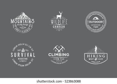 Set of premium labels on the themes of wildlife, nature, hunting, travel, wild nature, climbing, camping, life in the mountains, survival. Retro, vintage, casual design. #11