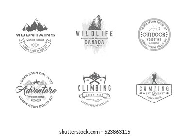 Set of premium labels on the themes of wildlife, nature, hunting, travel, wild nature, climbing, camping, life in the mountains, survival. Retro, vintage, casual design. #16