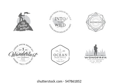 Set of premium labels on the themes of wildlife, nature, hunting, travel, wild nature, climbing, camping, life in the mountains, survival. Retro, vintage, casual design. #26