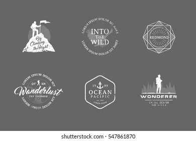 Set of premium labels on the themes of wildlife, nature, hunting, travel, wild nature, climbing, camping, life in the mountains, survival. Retro, vintage, casual design. #27