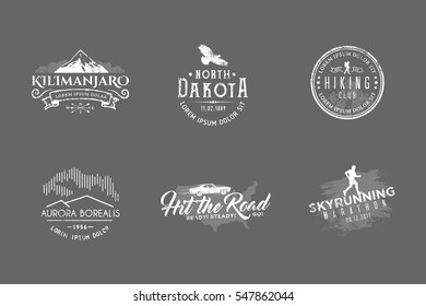 Set of premium labels on the themes of wildlife, nature, hunting, travel, wild nature, climbing, camping, life in the mountains, survival. Retro, vintage, casual design. #29