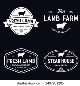 Set of premium lamb labels, badges and design elements. Logo for butchery, meat shop, steak house, farm etc. Vector vintage illustration.