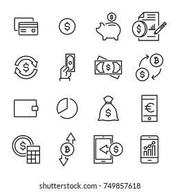 Set of premium money icons in line style. High quality outline symbol collection of finance. Modern linear pictogram pack of investments. 