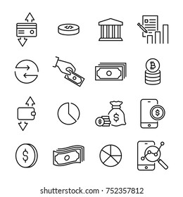 Set of premium money icons in line style. High quality outline symbol collection of finance. Modern linear pictogram pack of investments. 