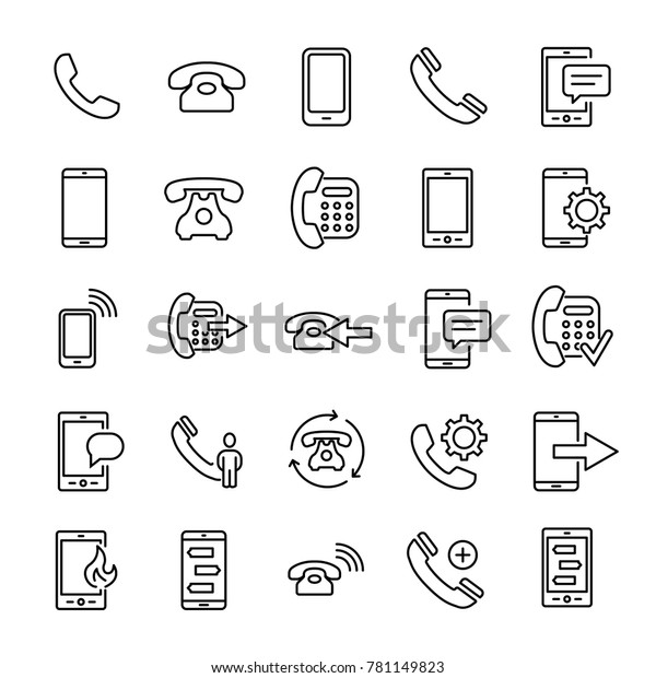 Set of\
premium phone icons in line style. High quality outline symbol\
collection of mobile. Modern linear pictogram pack of telephone.\
Stroke vector illustration on a white\
background.