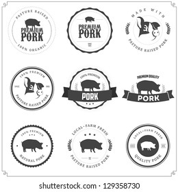 Set of premium pork meat labels