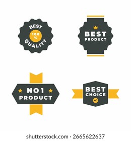 Conjunto de insignias de etiqueta de producto premium en negro y oro, con la mejor calidad, el mejor producto, el producto número uno y los mejores diseños de elección.