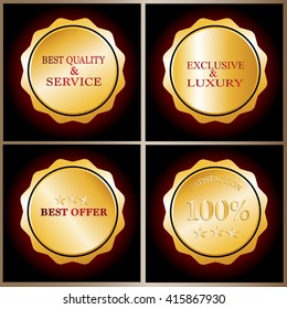 set of premium quality badges with gold border . Vector eps10.