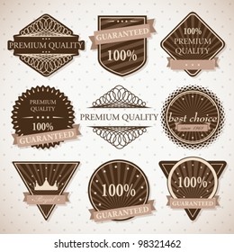 set of premium quality, best choice and guaranteed labels with retro vintage styled design