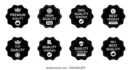 Set of premium quality black and white badge collection. vintage quality badges. premium quality, guaranteed, certified sticker tag collection. vintage black badge label for marketing.