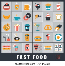 Set of premium quality fast food icons. Collection of fast food and drink. Vector illustration.