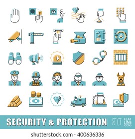 Set of premium quality flat line security and protection icons. Collection of web safety icons. Vector illustration.