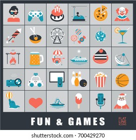 Set of premium quality fun and games icons. Collection of vector icons for games, fun, leisure, sport, hobby, free time. 
